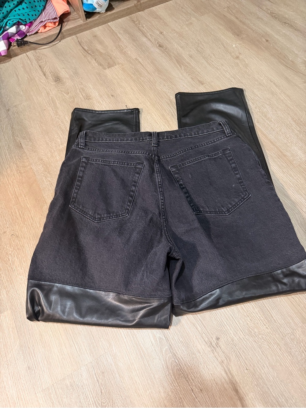 Abercrombie Curve Love Faux Leather Straight Jeans 14L Black 90s High Rise - Picture 5 of 6